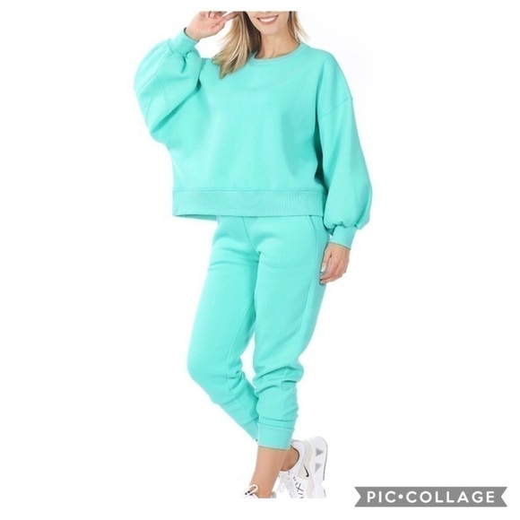 Dusty Teal or Black Two Piece Sweatshirt & Pants - Picture 3 of 5